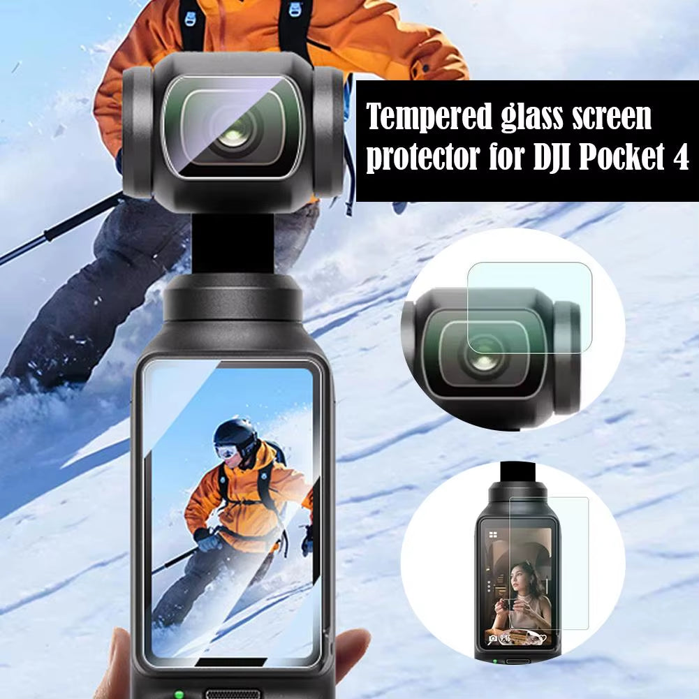 For  Osmo Pocket 4 Camera, Tempered Glass Screen Protector + Lens Protector, HD Clear Anti-Fingerprints Film, Accessories