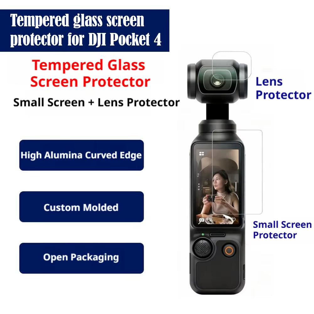 For  Osmo Pocket 4 Camera, Tempered Glass Screen Protector + Lens Protector, HD Clear Anti-Fingerprints Film, Accessories