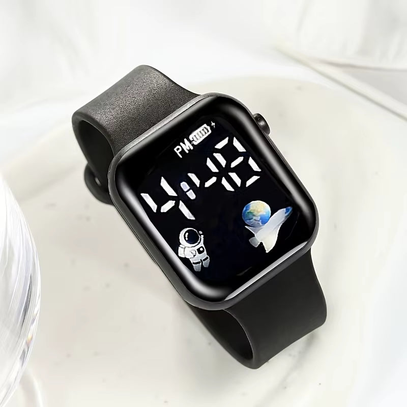 Four Piece Men'S Accessory Gift Box Set - Low Voltage Running Digital Electronic Watch with Vintage Necklace, Bracelet, Ring, Ea