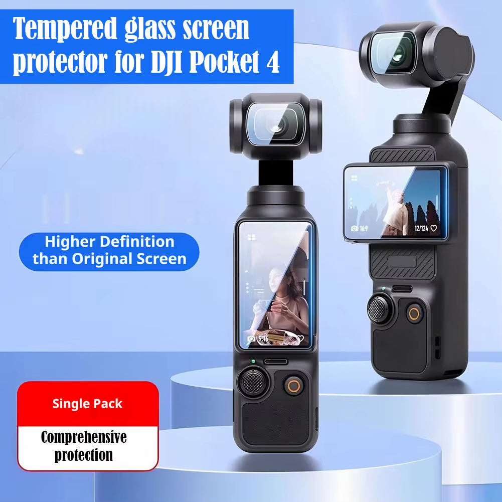 For  Osmo Pocket 4 Camera, Tempered Glass Screen Protector + Lens Protector, HD Clear Anti-Fingerprints Film, Accessories