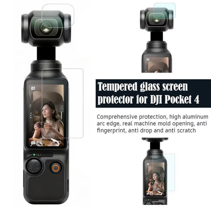 For  Osmo Pocket 4 Camera, Tempered Glass Screen Protector + Lens Protector, HD Clear Anti-Fingerprints Film, Accessories